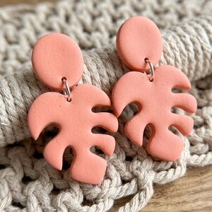 NWT Monstera Leaf Dangle Studs - Handmade Earrings - Hypoallergenic